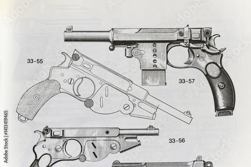 Obraz na płótnie A pistol depicted in black and white on paper.
w salonie