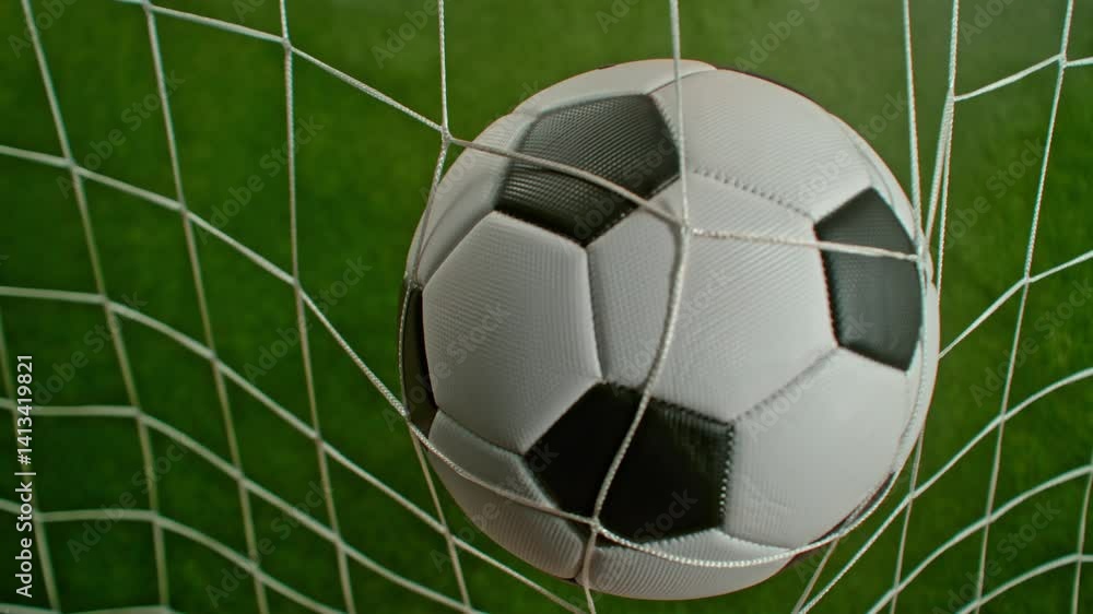 Super Slow Motion Soccer Ball Hitting Goal Net on Green Field, 1000fps. Super Slow Motion Soccer Ball Hitting Goal Net on Green Field, 1000fps.