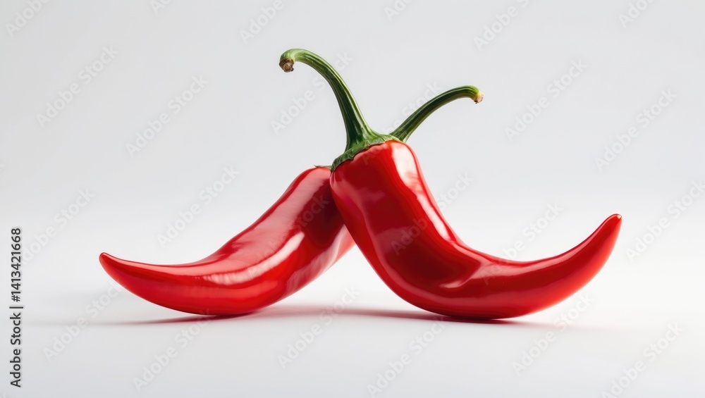 Isolated red hot chili peppers in red on a white backdrop Isolated red hot chili peppers in red on a white backdrop