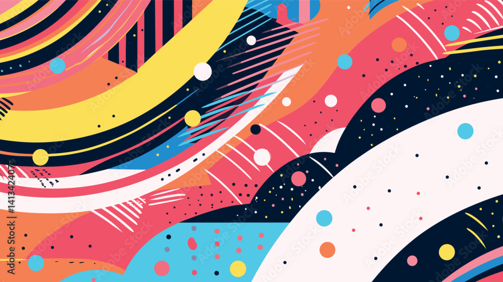 Obraz premium Colorful abstract geometric pattern with spirals and lines flat vector illustration