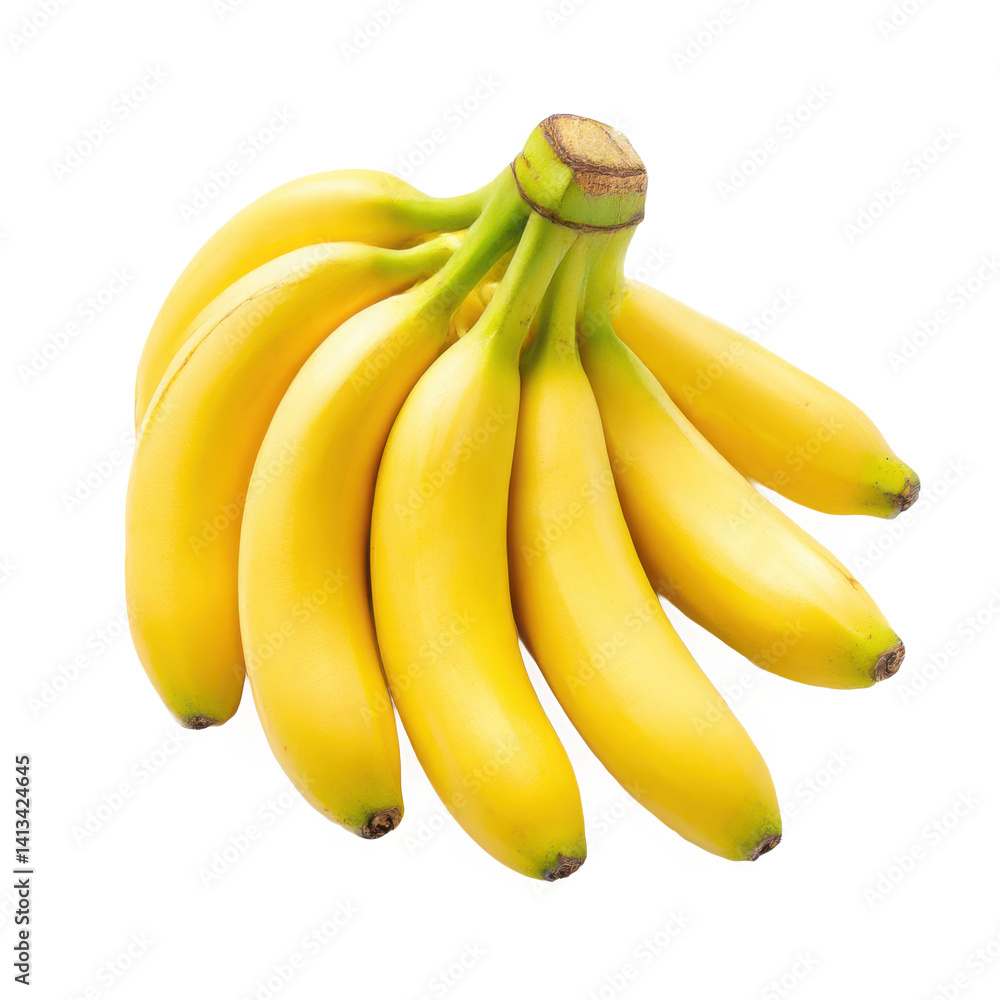 A bunch of ripe yellow bananas clustered together on a plain background A bunch of ripe yellow bananas clustered together on a plain background