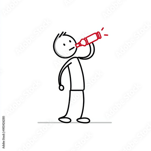 A stick figure is depicted drinking from a red bottle, conveying a concept in a minimalist style.