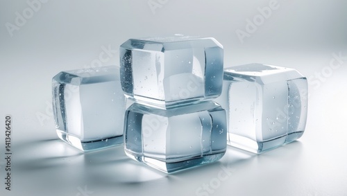Three ice cubes on a plain white background. Clipping paths.