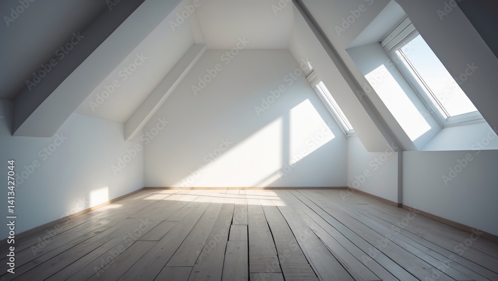 Obraz premium Old attic space with window openings