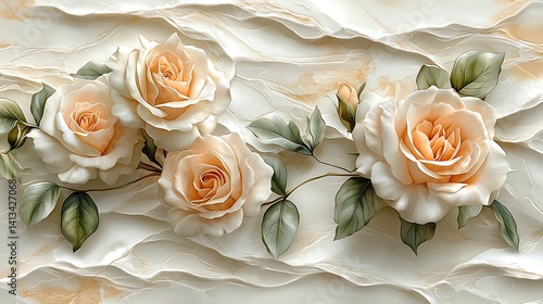 Fototapeta Naklejka Na Ścianę i Meble -  Delicate peach roses on marbled background