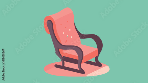 Pink rocking chair on green background - modern design and comfort in minimalist style flat vector illustration