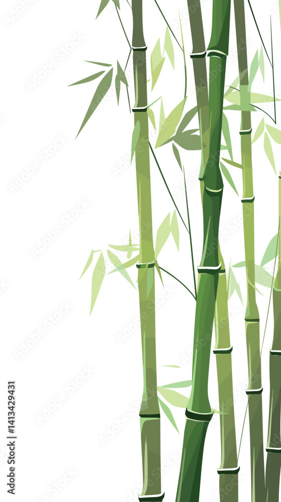 Obraz premium Green bamboo stalks and leaves on a white background flat vector illustration
