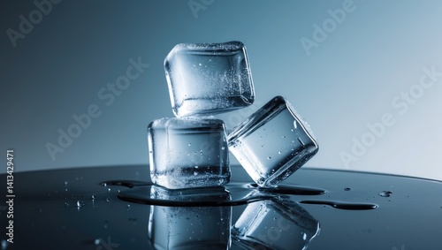 Melting ice cubes on a glass surface