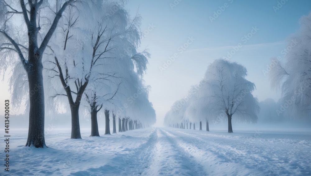 Obraz premium Beautiful winter vista with frosted trees