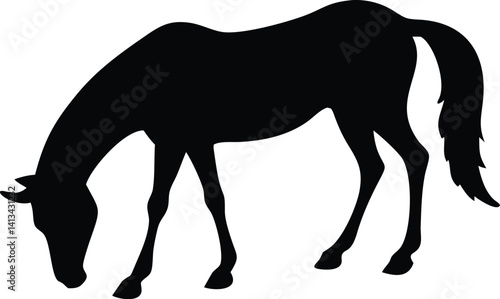 Horse grazing with head lowered plain black Vector Illustration Silhouette