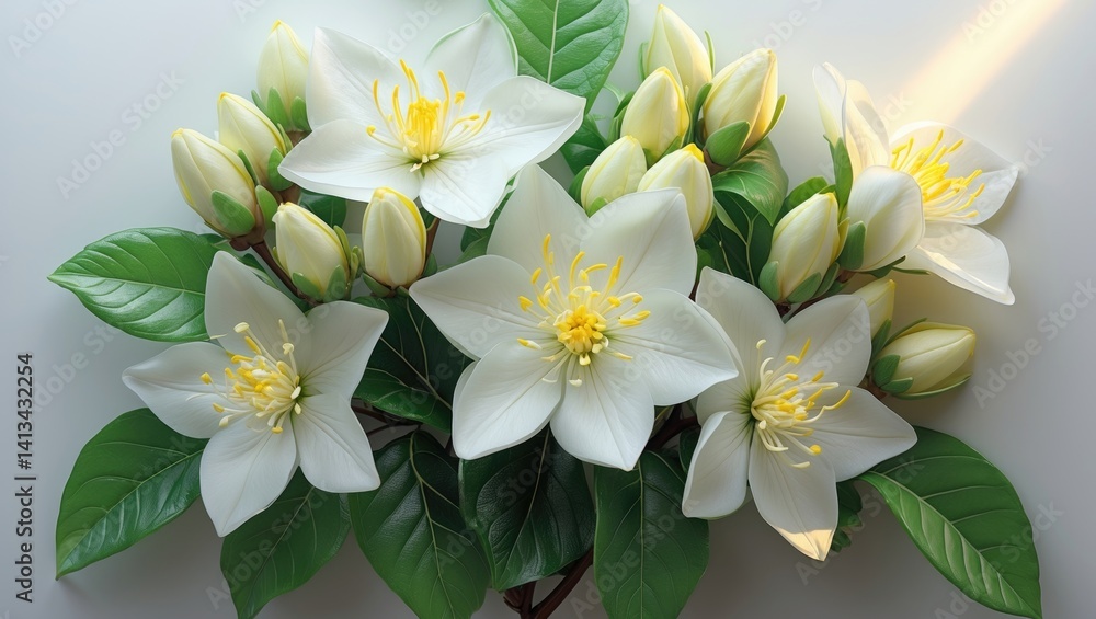 Obraz premium White jasmine flowers on a white isolated background.