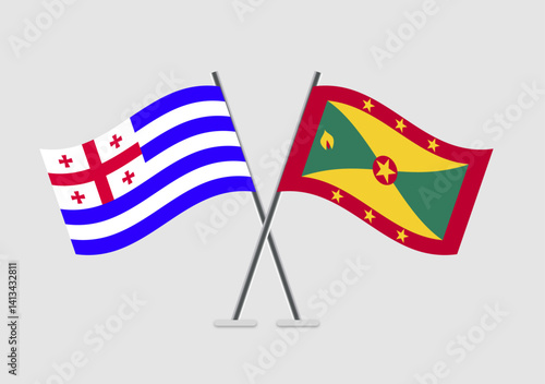 Ajaria and Frenada vector flags drawing in flat national motif