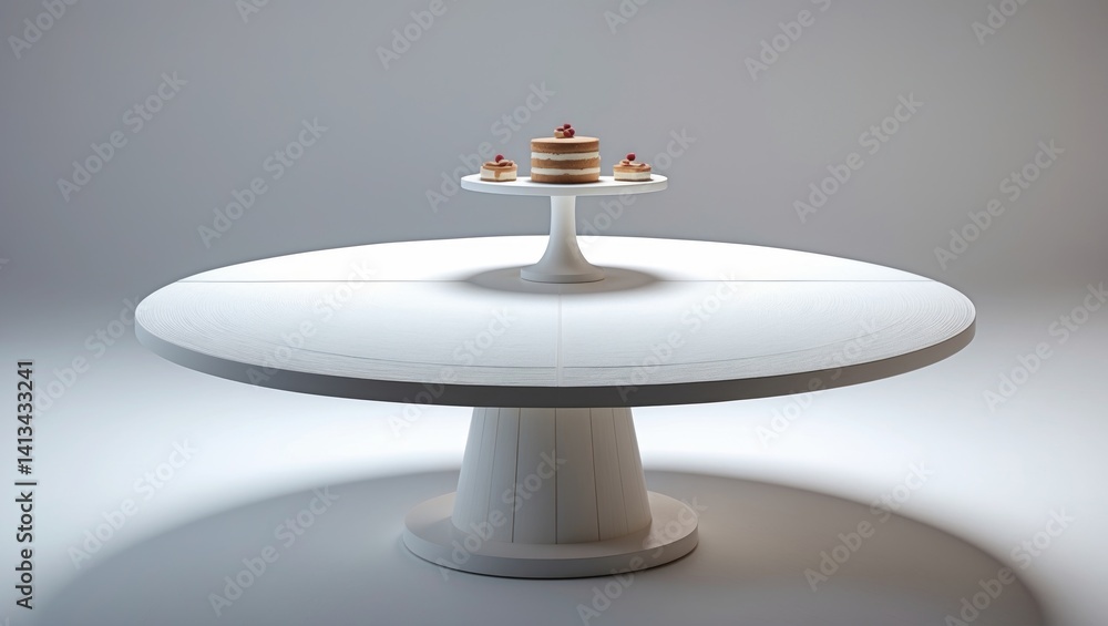 Isolated stand for desserts and cakes featuring a leg, crafted from white wood Isolated stand for desserts and cakes featuring a leg, crafted from white wood