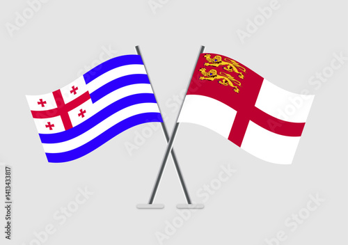 Ajaria and Sark vector flags in illustrative national pose