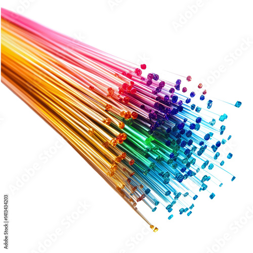 Obraz na płótnie Colorful fiber optic cables arranged together against a clean transparent background, showcasing flexibility and vibrant hues, Fiber optic cables isolated on transparent background w salonie