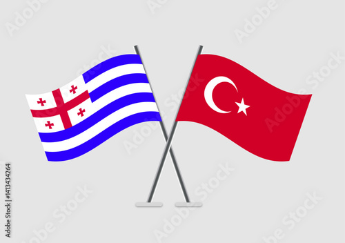Ajaria and Turkey vector flags drawn in clear vector pose