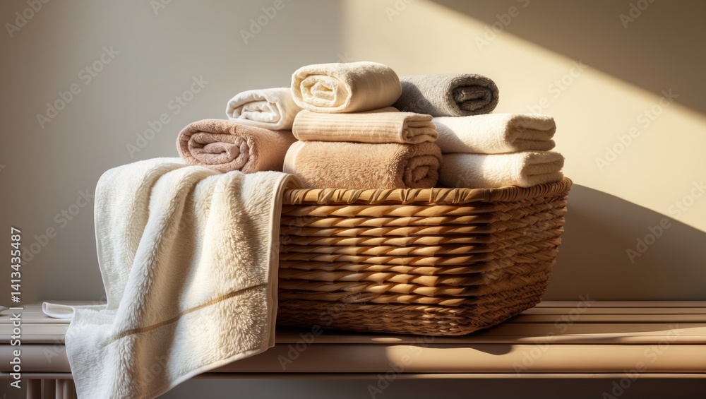 Obraz premium Fresh towels arranged in a wicker basket