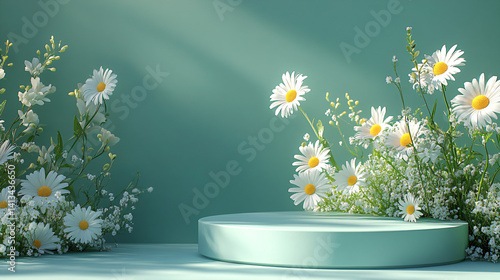 Pale Green Ceramic Podium with Daisies and Ranunculus