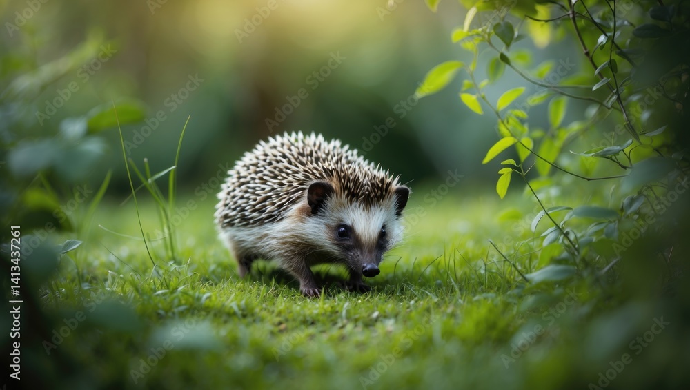 Fototapeta premium Hedgehog in the garden of Europe