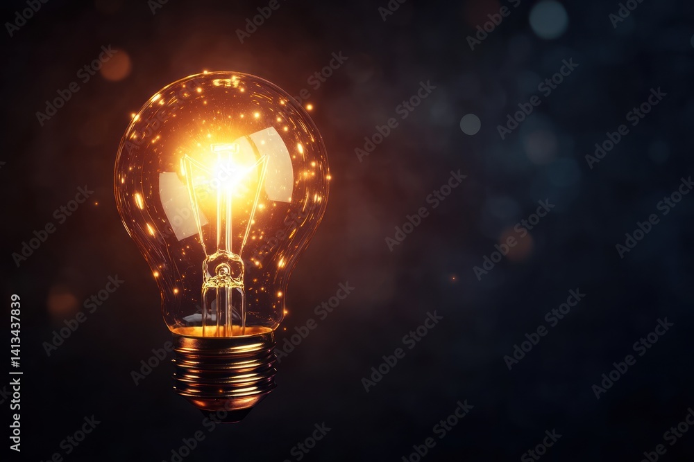 Glowing light bulb with abstract particles against a dark background. Glowing light bulb with abstract particles against a dark background.