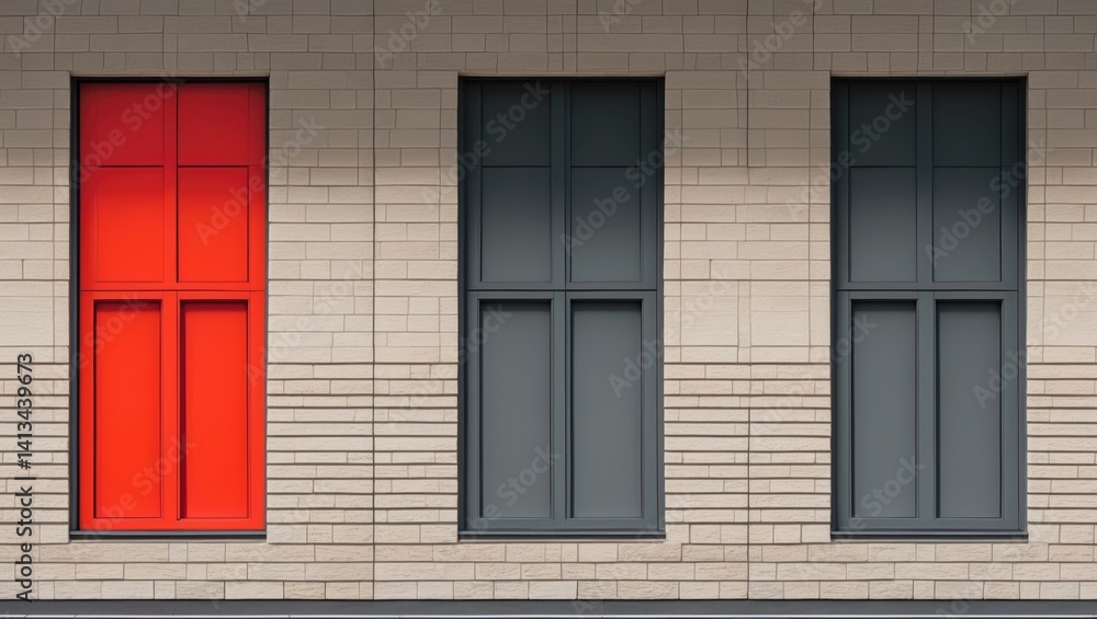 Symmetrical walls featuring windows, architectural lines, and vibrant style Symmetrical walls featuring windows, architectural lines, and vibrant style