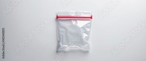 Isolated white background featuring a clear ziplock bag