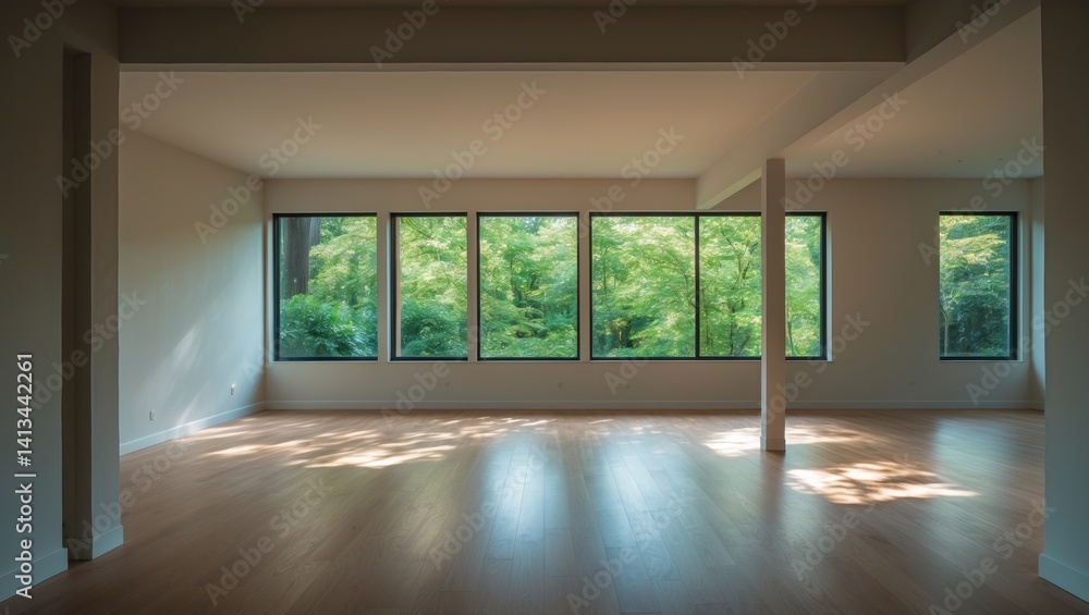 Fototapeta premium Empty residence showcasing hardwood floors and a big window