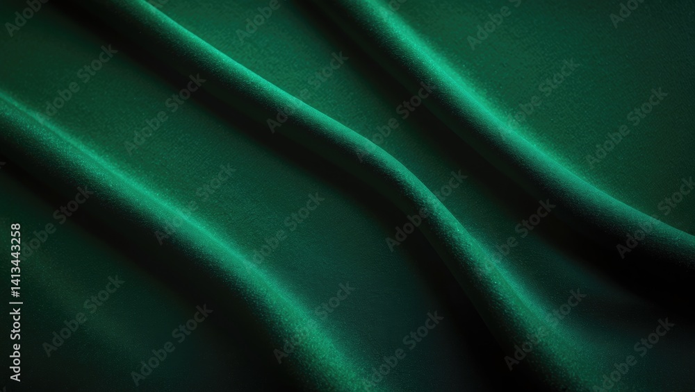 Closeup of dark green matte fabric background.