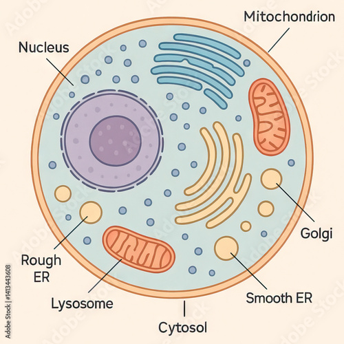 Vector Illustration of Eukaryotic Cell Structure and Organelles