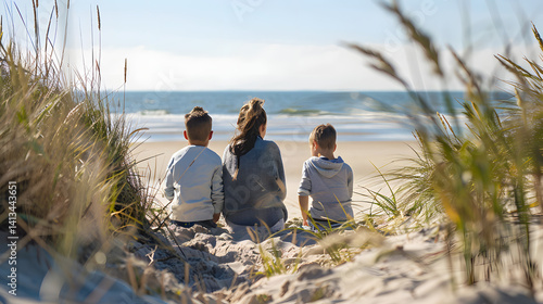 Serene Family Enjoying Beautiful Coastal View on Darss Mecklen Beach Dune