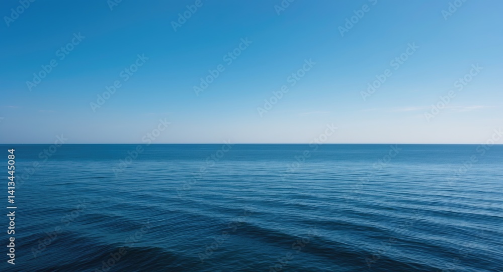 Obraz premium Seaside landscape showcasing a sea horizon and mostly clear deep blue sky - Background
