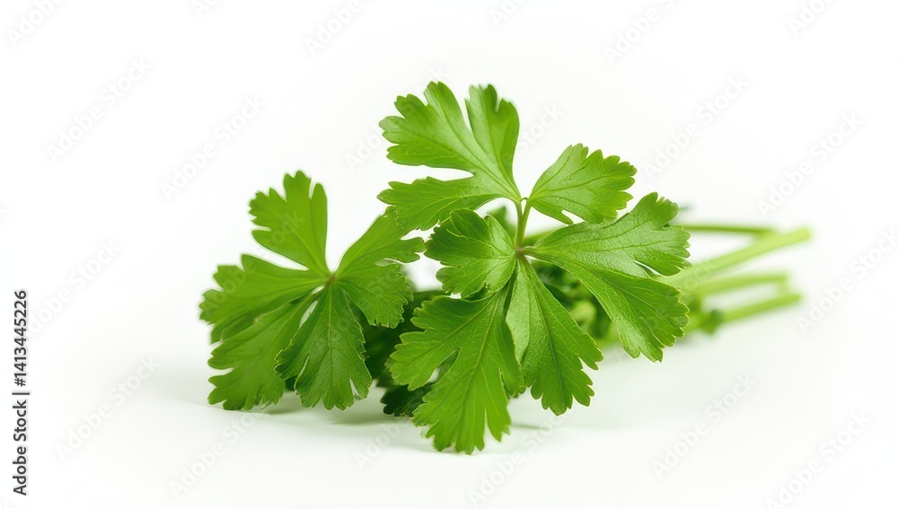 Fresh Parsley Sprigs on White Background