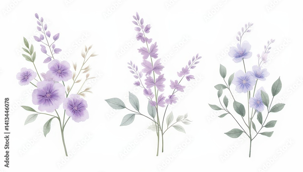 Naklejka premium Elegant Lavender Floral Arrangements Set