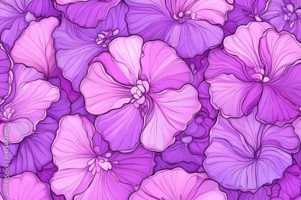 custom made wallpaper toronto digitalVibrant purple floral illustration, densely packed, detailed petals