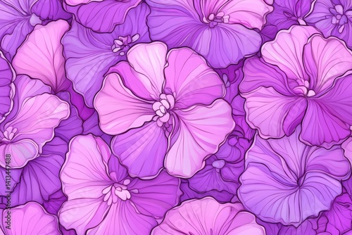 Wallpaper Mural Vibrant purple floral illustration, densely packed, detailed petals Torontodigital.ca
