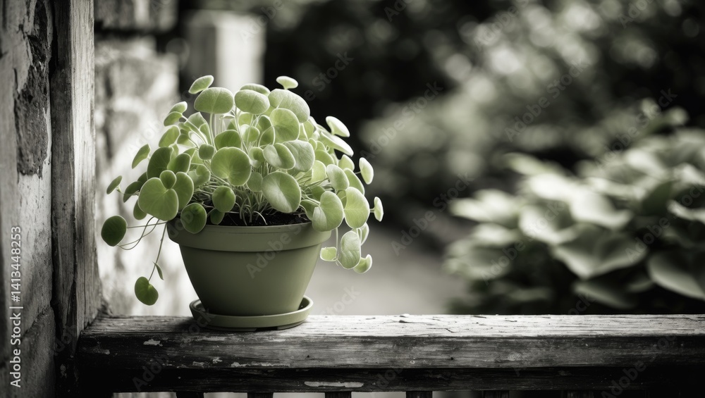 Sightlines of a garden and flowerpot.