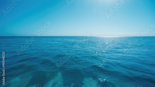 Obraz na płótnie Vertical front view of a landscape with a calm blue sea and sky in the morning during summer w salonie