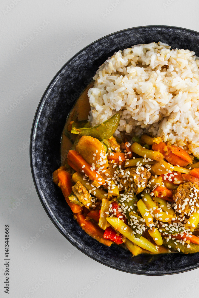 vegetable curry with coconut milk rice