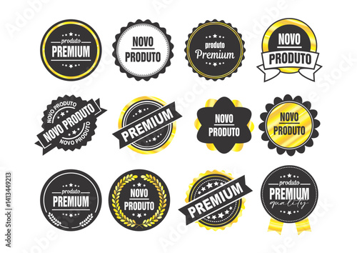 set Selo, Selo premium, produto novo, selo produto novo, selos para produtos, selos ouro