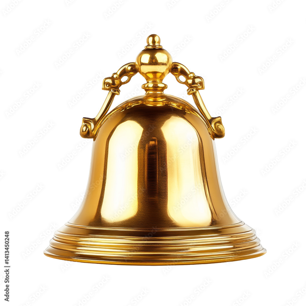 A gleaming golden bell stands alone against a soft transparent backdrop, Isolated golden bell on transparent background A gleaming golden bell stands alone against a soft transparent backdrop, Isolated golden bell on transparent background