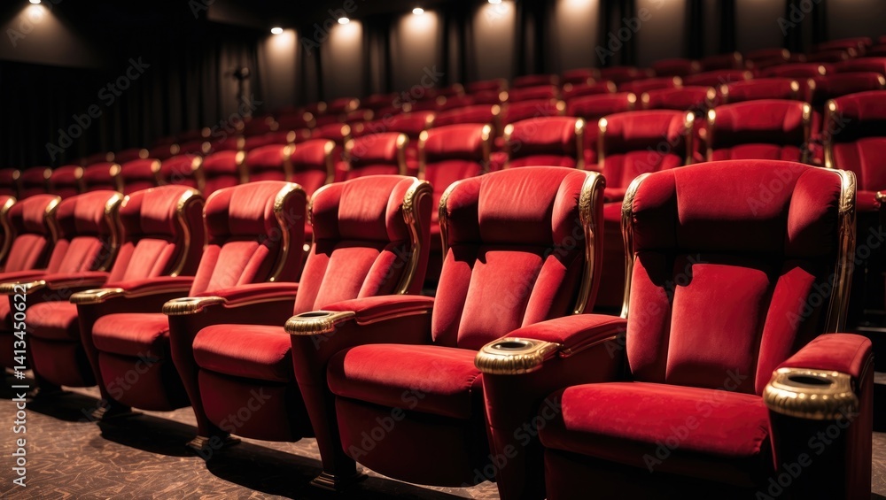 Fototapeta premium Red cinema seats in empty rows