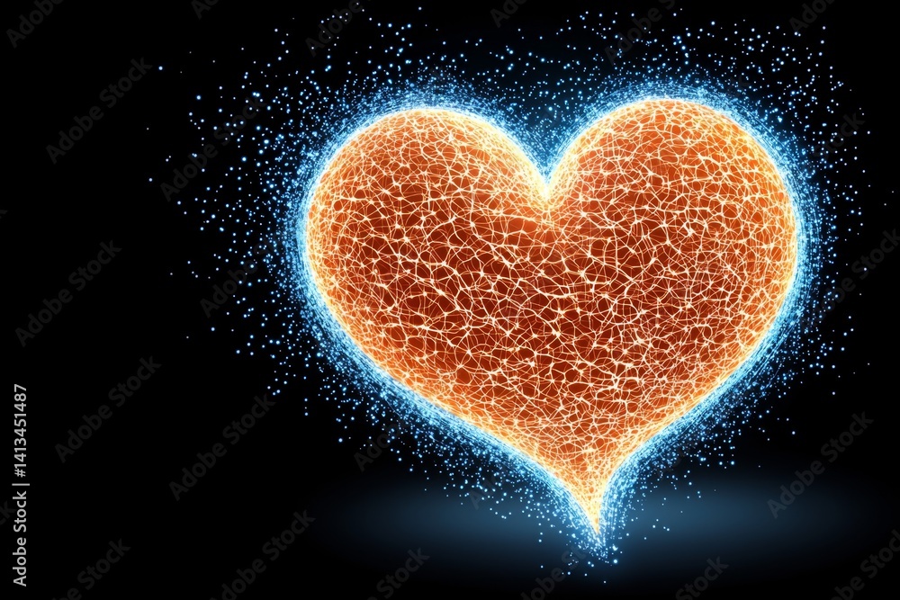 Fototapeta premium Bright and Glowing Heart Shape with Sparkling Particles on Dark Background for Love and Affection Themes
