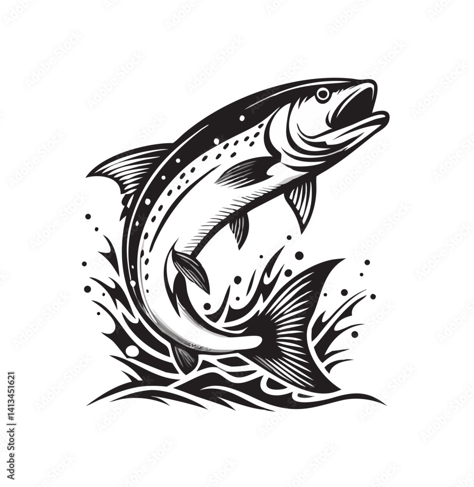 Fototapeta premium Vector salmon fish silhouette 