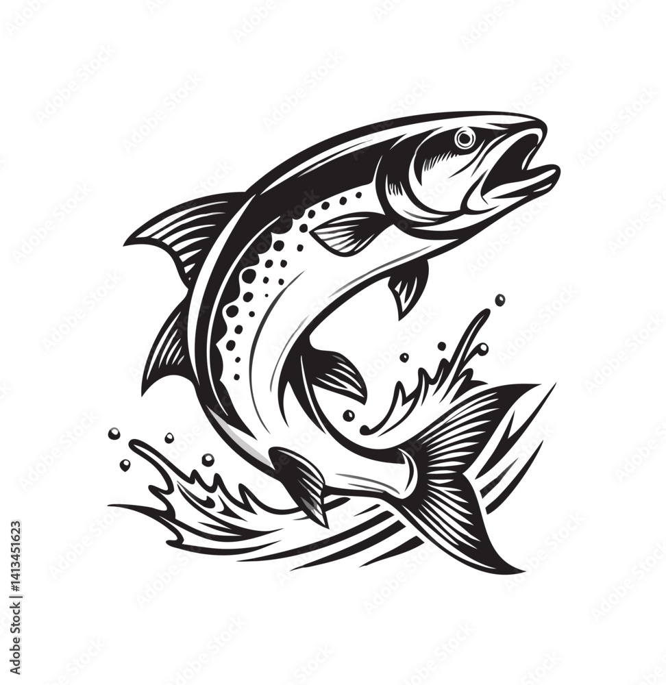 Naklejka premium Vector salmon fish silhouette 