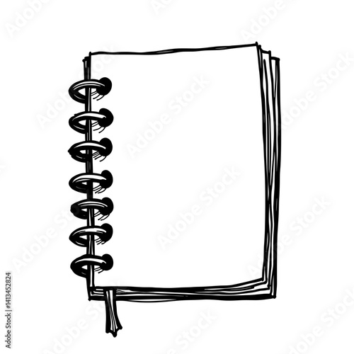 Hand-drawn spiral notepad icon representing daily log or sketchbook - concept of journaling creativity thoughts task list productivity study