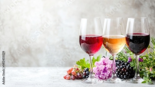 Wallpaper Mural Three glasses of wine red rose and white with grapes and flowers Torontodigital.ca