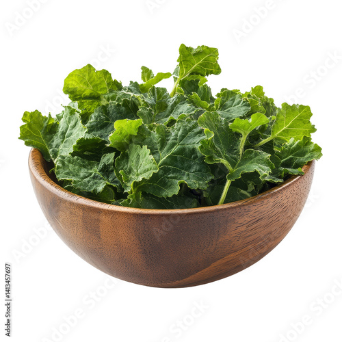 Fresh Jiaogulan Gynostemma pentaphyllum leaves in a wooden bowl on a transparent background, Jiaogulan ,Gynostemma pentaphyllum in wood bowl on transparent background