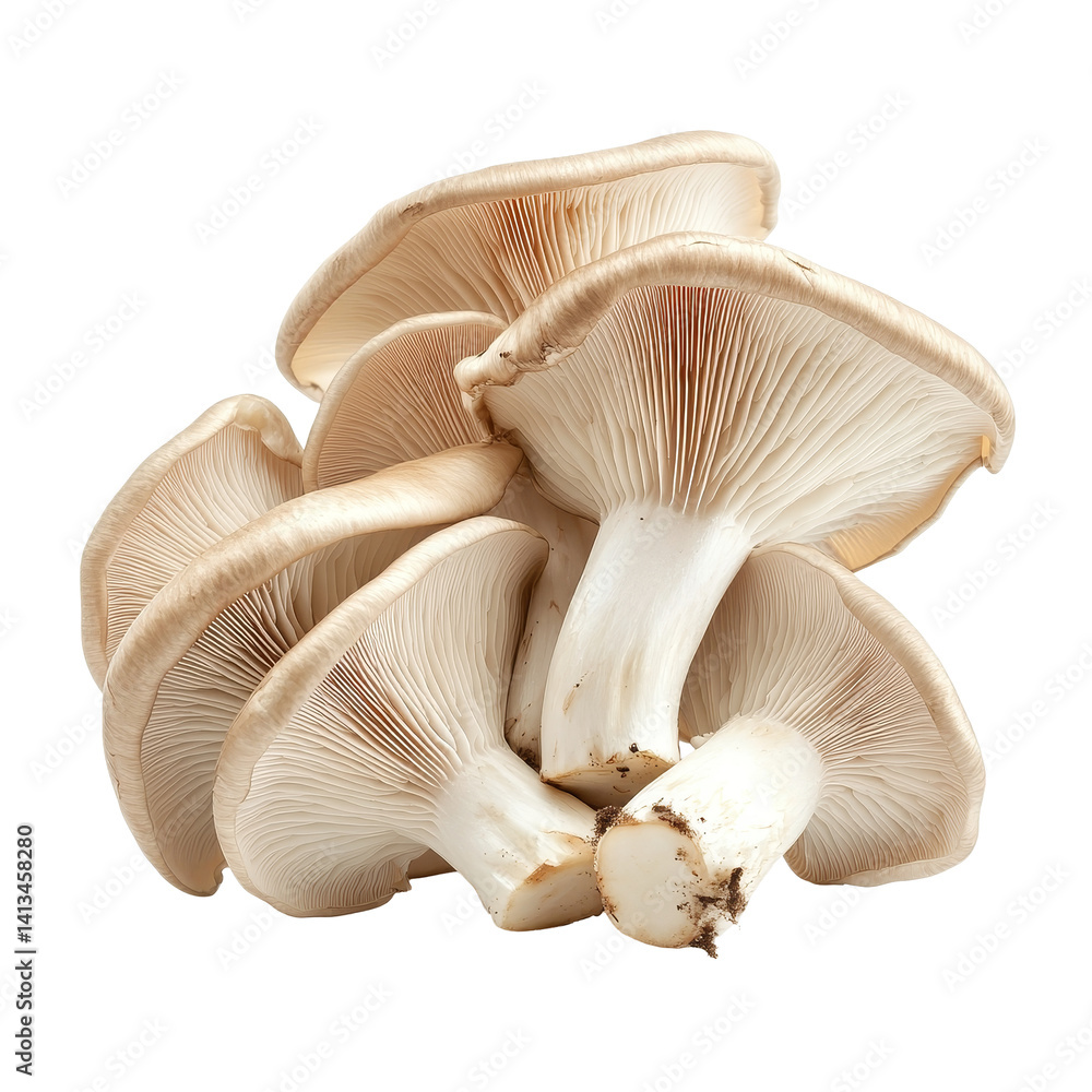 Fresh oyster mushrooms isolated against a clean transparent background highlighting their unique shape and texture, oyster mushroom isolated on transparent background Fresh oyster mushrooms isolated against a clean transparent background highlighting their unique shape and texture, oyster mushroom isolated on transparent background
