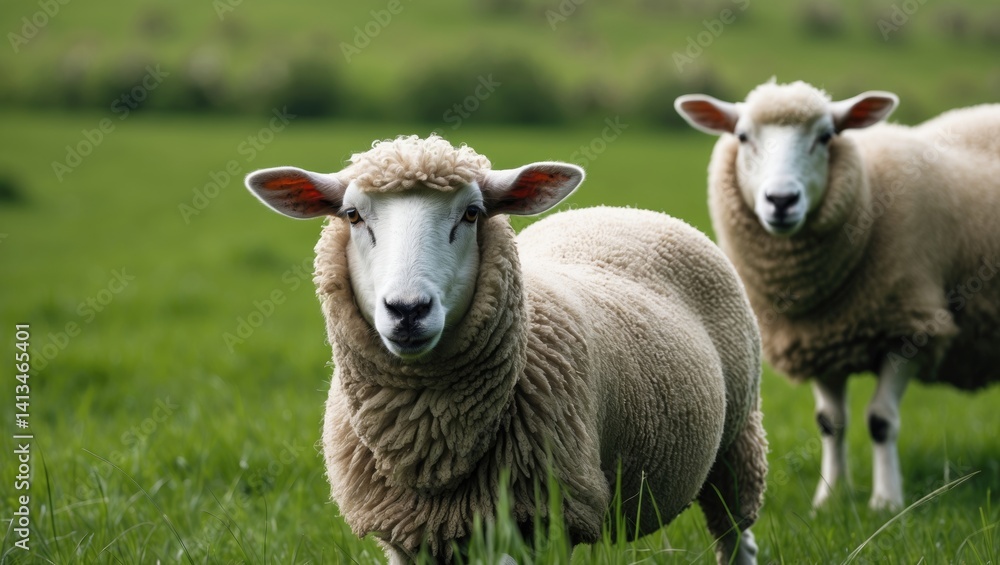 A flock of sheep in green grassland