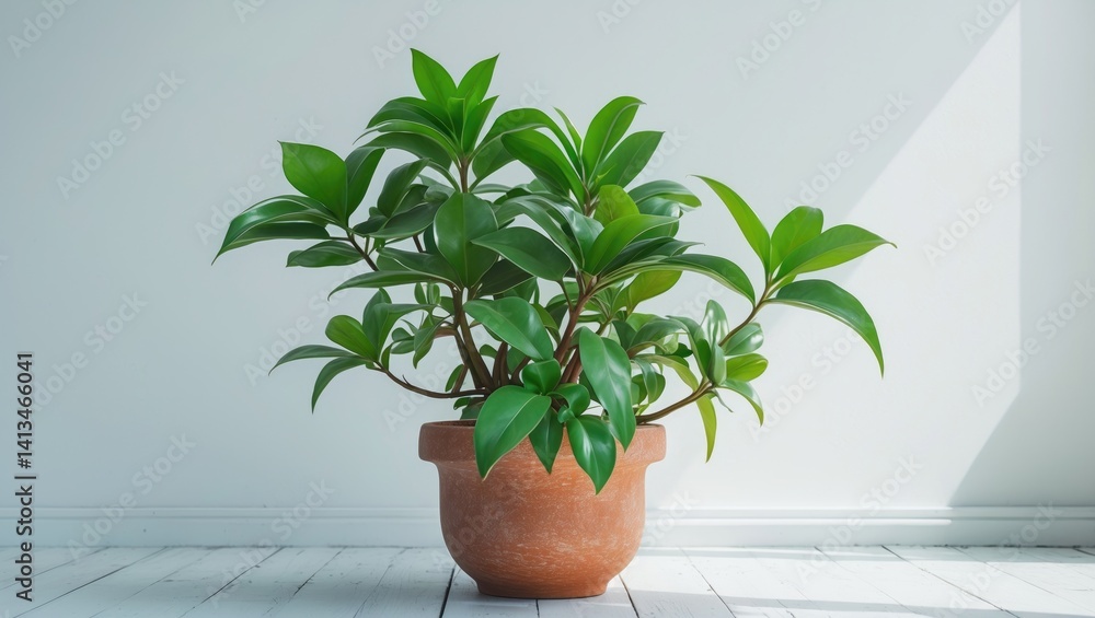 Obraz premium Decorative pots with small leaf plants in a lovely home, Indoor air-cleaning plants